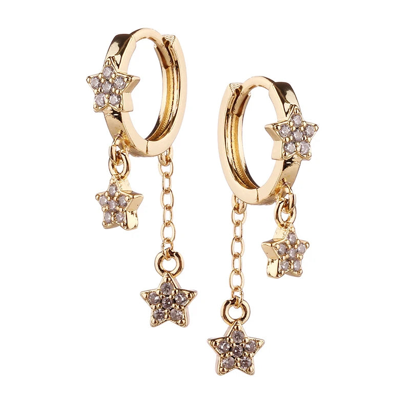 18K Plated Tassels Hoop Earrings Star Moon Animal Drop Earring For Women