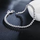 18K 925 Sterling Silver Bracelet 4MM Beads Chain