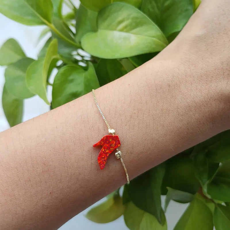 Red High Heels Opal Bracelet with 925 Silver Chain