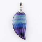 Vintage Silver Angel Wing Fluorite Stone Pendant Necklace