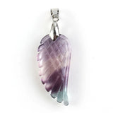 Vintage Silver Angel Wing Fluorite Stone Pendant Necklace