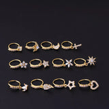 316L Heart Crown Flower CZ Nose Studs Indian Screw Nose Rings