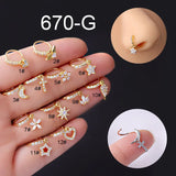 316L Heart Crown Flower CZ Nose Studs Indian Screw Nose Rings