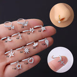 316L Heart Crown Flower CZ Nose Studs Indian Screw Nose Rings