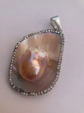 Baroque Shell Pearl Necklace with Rhinestones Pendant