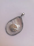 Baroque Shell Pearl Necklace with Rhinestones Pendant
