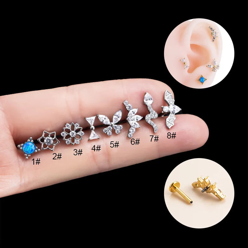 G23 Titanium 1.2*8mm Piercing Bat Snake Flat Studs Lip Stud Earring