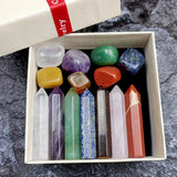 Chakra Hexagonal Column Large Set Lapis Lazuli Tiger Eye Amethysts Ornaments