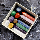 Chakra Hexagonal Column Large Set Lapis Lazuli Tiger Eye Amethysts Ornaments