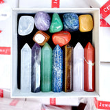Chakra Hexagonal Column Large Set Lapis Lazuli Tiger Eye Amethysts Ornaments