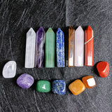 Chakra Hexagonal Column Large Set Lapis Lazuli Tiger Eye Amethysts Ornaments
