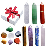 Chakra Hexagonal Column Large Set Lapis Lazuli Tiger Eye Amethysts Ornaments