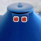 1ct Pigeon Blood Red Earrings Vintage S925 Sterling Silver 7 * 7 Earrings