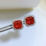 1ct Pigeon Blood Red Earrings Vintage S925 Sterling Silver 7 * 7 Earrings