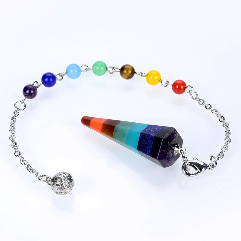Rainbow 7 Chakra Layered Purple Crystal Dowsing Pendulum