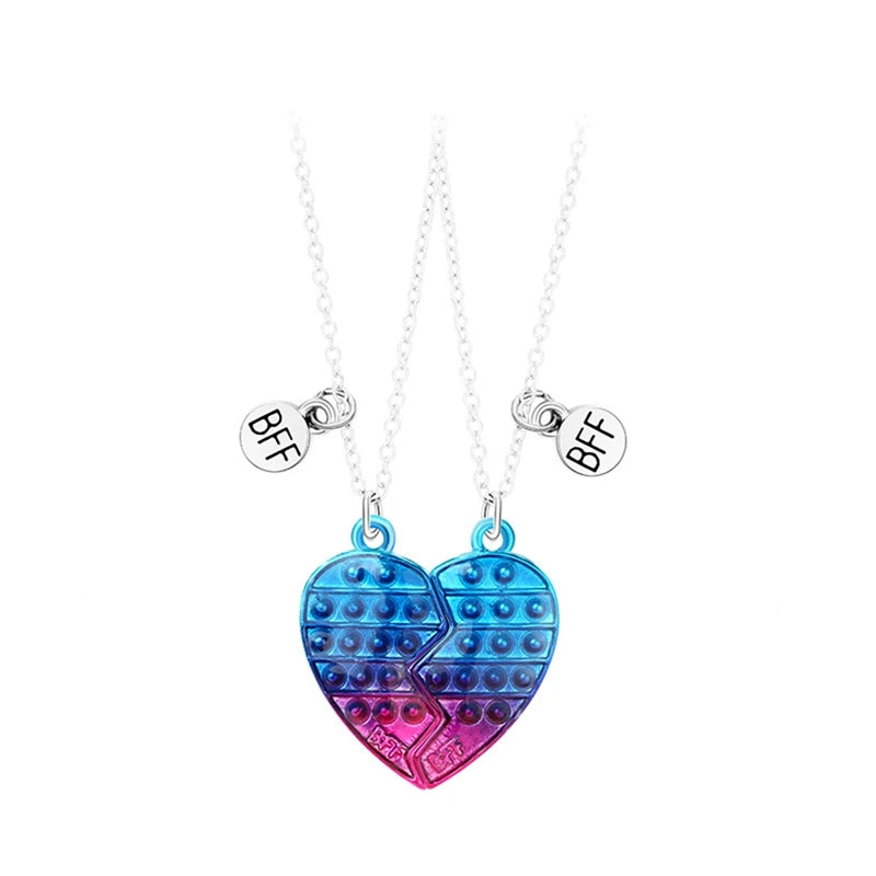 2 Pcs BFF Heart Pendant Letter Necklace Friendship Jewelry