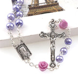 Christian Glass Beads Pendant Cross Rosary Necklace