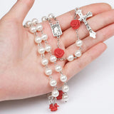 Christian Glass Beads Pendant Cross Rosary Necklace