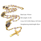 Christian Glass Beads Pendant Cross Rosary Necklace