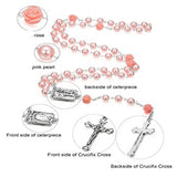 Christian Glass Beads Pendant Cross Rosary Necklace