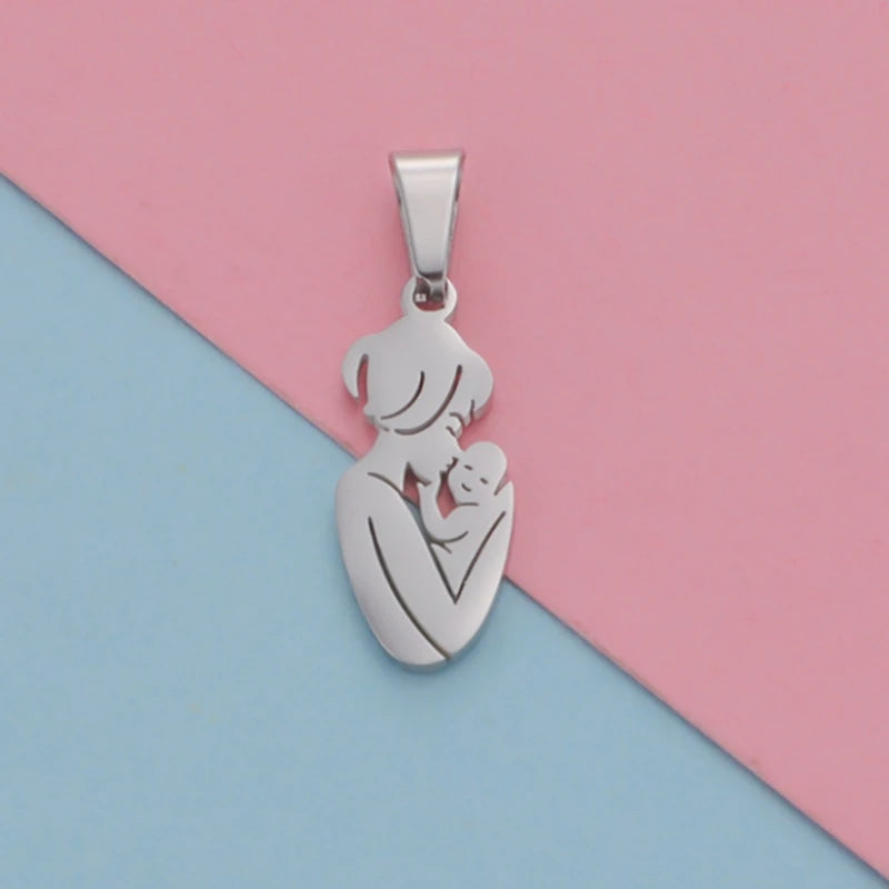 Mother Baby Kid Charm Pendant Necklace Keychain Stainless Steel Jewelry