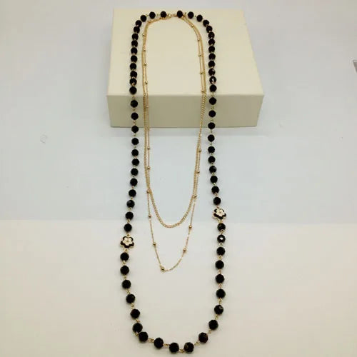 Enamel Camellia Long Necklace for Women