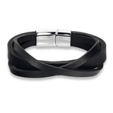 Stainless Steel Chain Leather Bracelet Men 21.00cm Vintage Jewelry