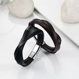 Stainless Steel Chain Leather Bracelet Men 21.00cm Vintage Jewelry