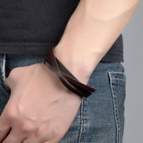 Stainless Steel Chain Leather Bracelet Men 21.00cm Vintage Jewelry