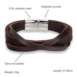 Stainless Steel Chain Leather Bracelet Men 21.00cm Vintage Jewelry