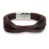 Stainless Steel Chain Leather Bracelet Men 21.00cm Vintage Jewelry