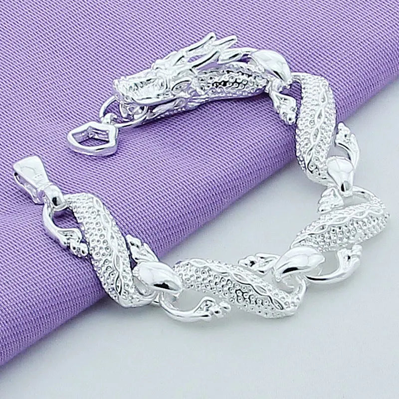 925 Silver Chinese Dragon Chain Bracelet for Men