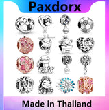 925 Silver Paw Print & Heart Charm Bracelet Jewelry Gift