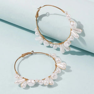 Wedding Pearl Beads Hoop Earrings