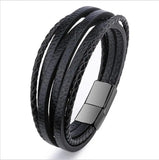 Men's Leather Bracelet Magnetic-Clasp Cowhide Braided Wrap