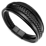 Men's Leather Bracelet Magnetic-Clasp Cowhide Braided Wrap