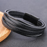 Men's Leather Bracelet Magnetic-Clasp Cowhide Braided Wrap