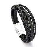 Men's Leather Bracelet Magnetic-Clasp Cowhide Braided Wrap