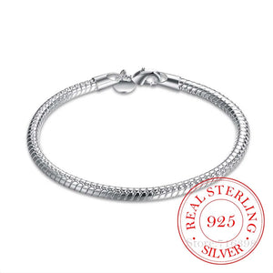 925 Silver Snake Chain Bangle Bracelet Men Women Homme Girl Jewelry