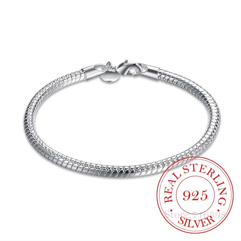 925 Silver Snake Chain Bangle Bracelet Men Women Homme Girl Jewelry