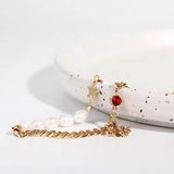 Red Crystal Star Necklace with Pearl Chain