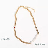 Red Crystal Star Necklace with Pearl Chain