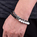 Men's Tiger Eye Stone Beaded Bracelet Stainless Steel Gunmetal Link Chain