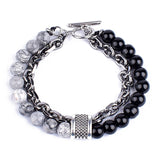Men's Tiger Eye Stone Beaded Bracelet Stainless Steel Gunmetal Link Chain