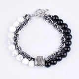 Men's Tiger Eye Stone Beaded Bracelet Stainless Steel Gunmetal Link Chain