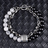 Men's Tiger Eye Stone Beaded Bracelet Stainless Steel Gunmetal Link Chain