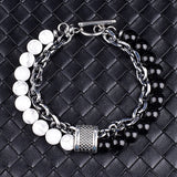 Men's Tiger Eye Stone Beaded Bracelet Stainless Steel Gunmetal Link Chain