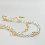 Pearl Love Heart Pendant Paperclip Golden Chain Bead Charm Party Necklace