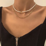 Pearl Love Heart Pendant Paperclip Golden Chain Bead Charm Party Necklace