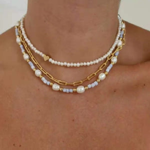 Pearl Love Heart Pendant Paperclip Golden Chain Bead Charm Party Necklace